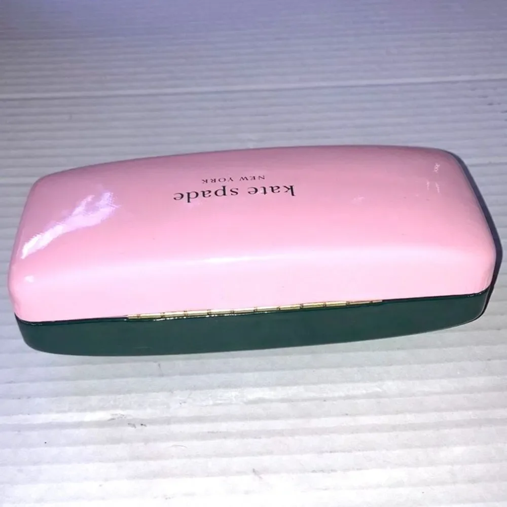 KATE SPADE Sunglasses Eyeglass Case Pink and Charcoal Gray Grey Hard Clamshell